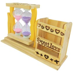 Wooden 2 Hour Glass Timer Pen/Pencil Stand Showpiece