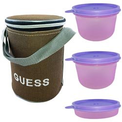 GUESS Microwave Lunch Box Set(2 Same Size Air Lock Containers+1 Medium Size Cont