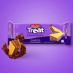 Britannia Treat Choco Creme Wafers,Flavoured Sandwich Biscuits-31gm Pouch