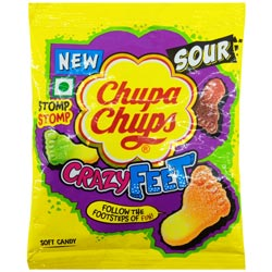 New Chupa Chups Crazy Feet Lemon,Orange,Cola Flavoured Soft Candies-21gm Pouch
