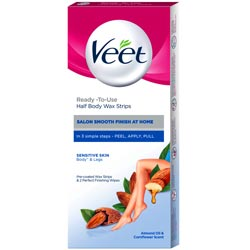 Veet Professional Half Body Wax Strips for Sensitive Skin with Almond oil-8Pcs