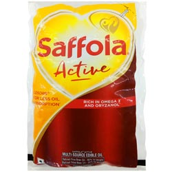 Saffola Oil Rich in OMEGA 3 for Less oil Absorption Edible oil-910gm/1L Pouch