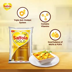 Saffola Gold with Good MUFA PUFA Balance and Less Absorption Oil-910gm/1L Pouch