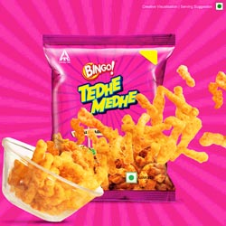 Bingo Tedhe Medhe Masala Tadka Spicy Sticky Snacks-80gm Pouch