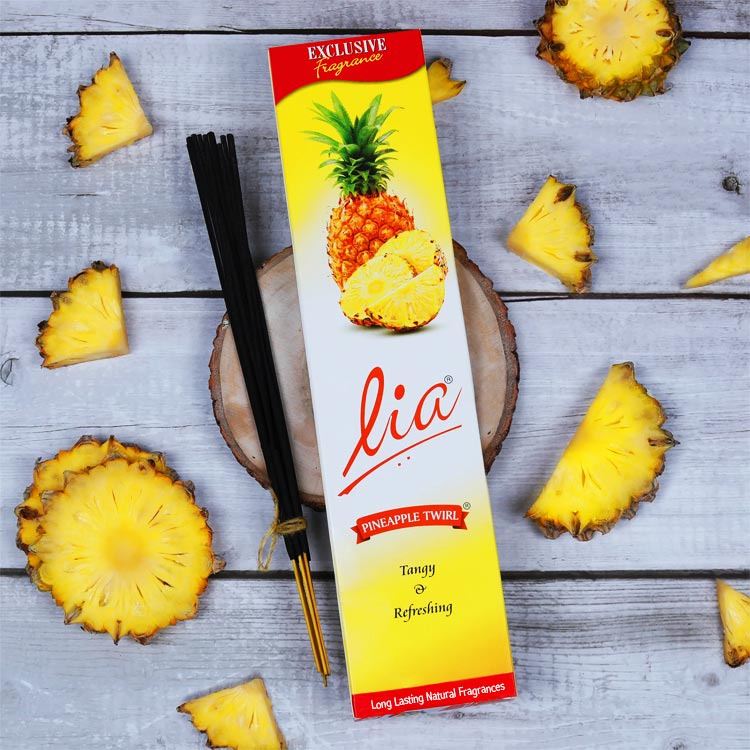 Lia Pineapple Twirl Tangy,Refreshing Incense Sticks,Long Lasting Fragrance-30gm