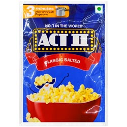 ACT 2 Popcorn 3 Minuites Hot & Fresh Popcorn Classic Salted Flavour-30gm Pouch