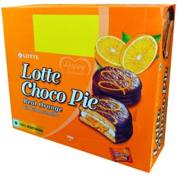 Lotte Choco Pie Real Orange with Rich Marshmallow,100% Vegetarian Pie