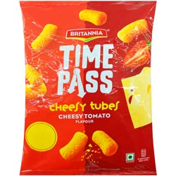 Britannia Time Pass Cheesy Tubes Spicy Snacks,Cheesy Tomato Flavour-26gm