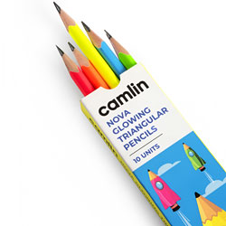 Camlin Nova Glowing Triangular Pencils with Attached Rubber-1N Sharpener FREE