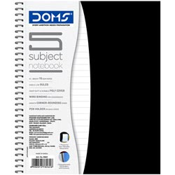 DOMS 300 Pages 5 Subject Single Line Ruled Spiral Notebook,70 GSM 29.7*21cm-1Pc