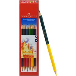 FABER CASTELL Bi Colour Hexagonal 174mm Pencils,Double Color Pencils-6 Pencils