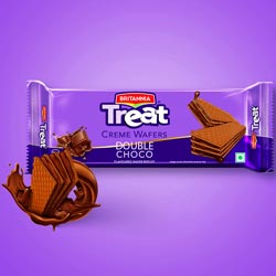 Britannia Treat Double Choco Creme Wafers,Flavoured Sandwich Biscuits-31gm Pouch