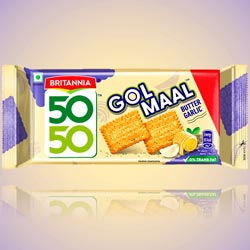 Britannia 50 50 Gol Maal Butter Garlic Biscuits with Zero Transfat-53gm Pouch