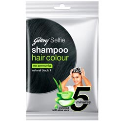 Godrej Selfie Shampoo Hair Color with Aloe Vera,No Ammonia,Natural Black 1-10ml