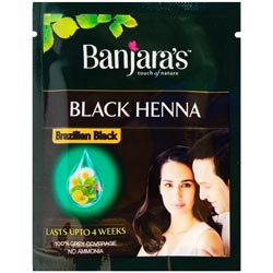 Banjara's Black Henna Brazilian Black Lasts Upto 4 Weeks,No Ammonia-9gm Pouch