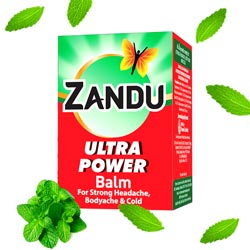 Zandu Ultra Power Balm for Strong Headache,Body ache & Cold,Red Balm-8ml