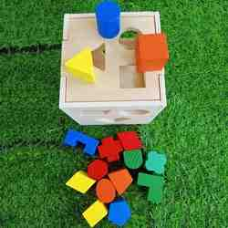 15 Holes Wooden Box with Different Shapes and Blocks Sorter