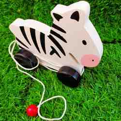 Pull Along Wooden Zebra Toy with Rope