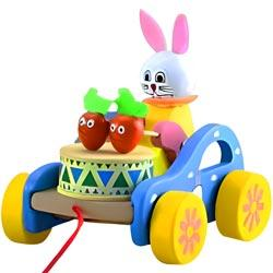 Wooden Pull Along Rabbit Bunny with Drum Sound