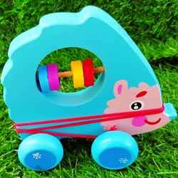 Wooden Pull Along Blue Porcupine with Rope Toy