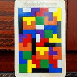 Wooden Tetris Brain Teaser IQ Game, Building Blocks
