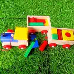 Wooden Train with Building Blocks