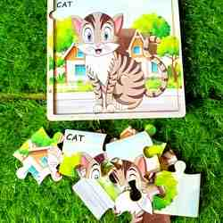 9 pieces cat Puzzle Cards with Wooden Board